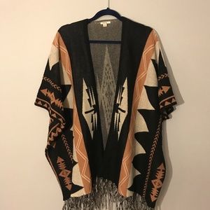 Black and Pale Pink Fringed Cardigan/Kimono, Med.